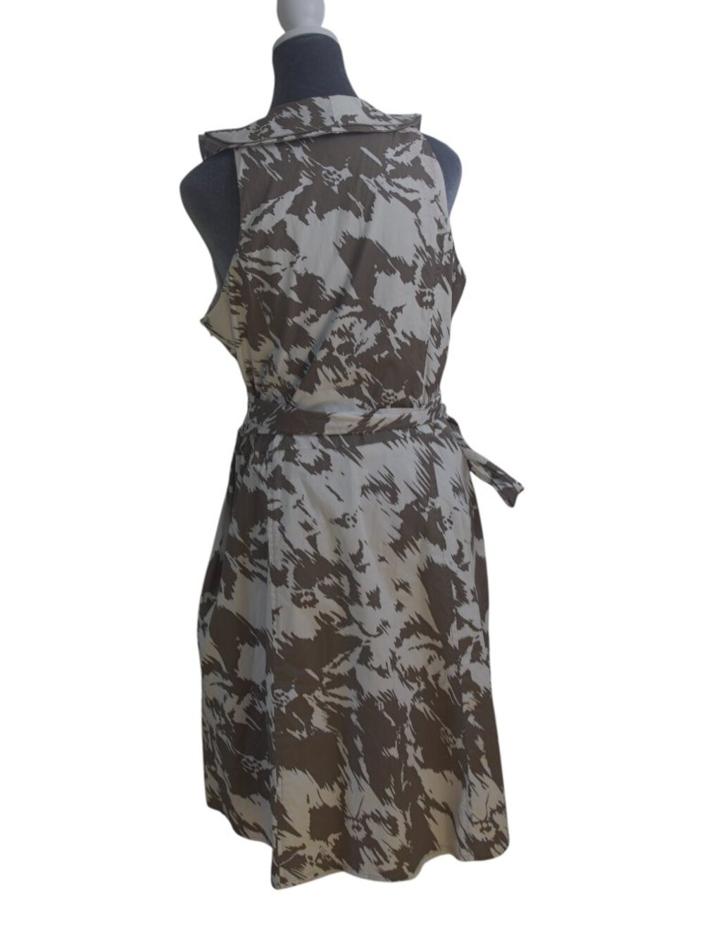 Ann Taylor Faux Wrap Fit & Flare Dress 14 Neutral Abstract Print Feminine EUC - Picture 6 of 15